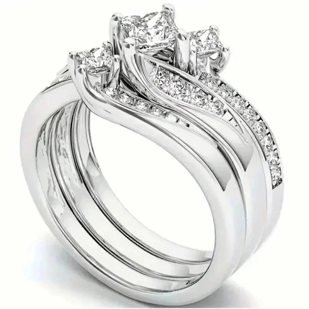 Elegant Three-Stone Ring Set Size 5 - Picture 3 of 3